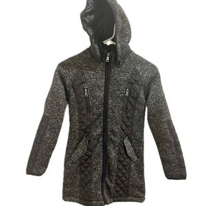 NWT Girls Classic Black Long Coat with Hood, L(10-12 Youth)